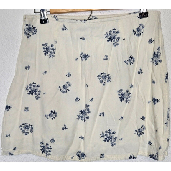 American Eagle Womens Mini Skirt Medium Ivory Blue Ditsy Floral Cotton Blend Y2K - Picture 4 of 8